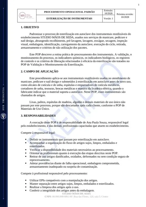 POP de esterilização de instrumentais